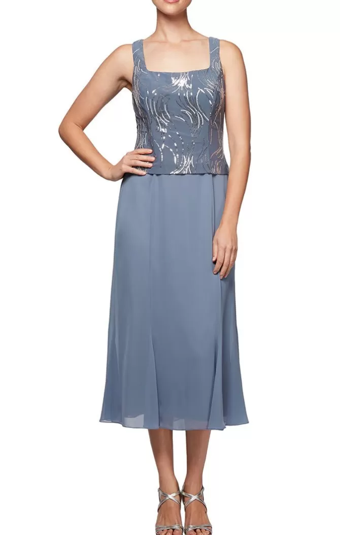 Women Alex Evenings Tea-Length Dresses*Tea-Length Firework Sequin Jacket Dress With Chiffon Skirt