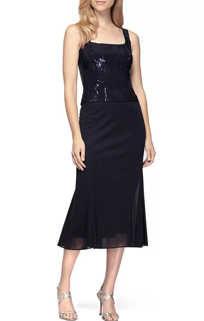 Women Alex Evenings Tea-Length Dresses*Tea-Length Firework Sequin Jacket Dress With Mesh Skirt