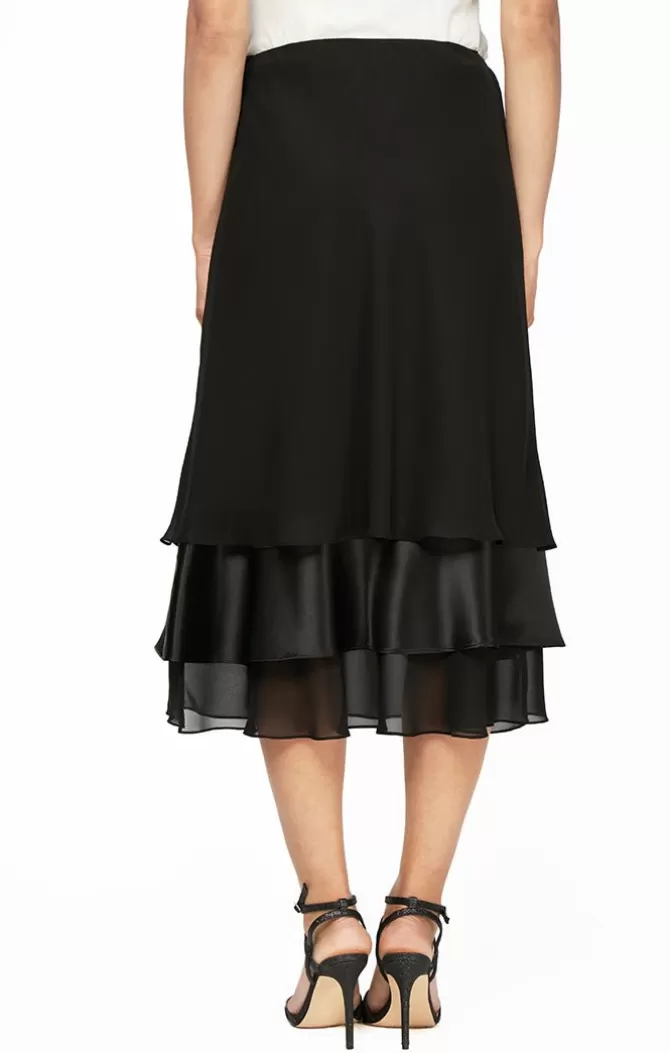 Women Alex Evenings Skirts*Tea-Length Satin Chiffon Triple Tier Hem Skirt