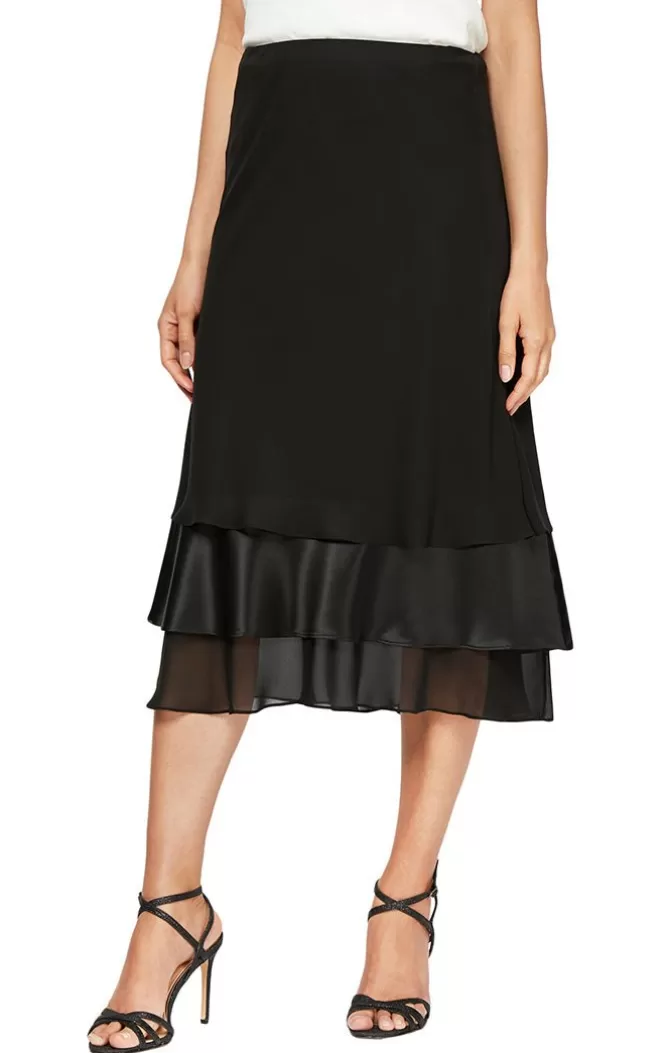 Women Alex Evenings Skirts*Tea-Length Satin Chiffon Triple Tier Hem Skirt